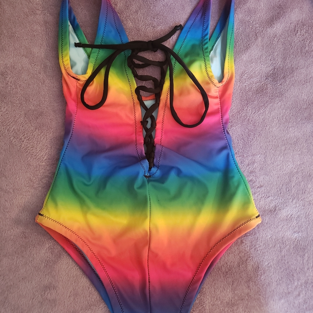 Rainbow Lace Front Swimsuit/Rave Bodysuit